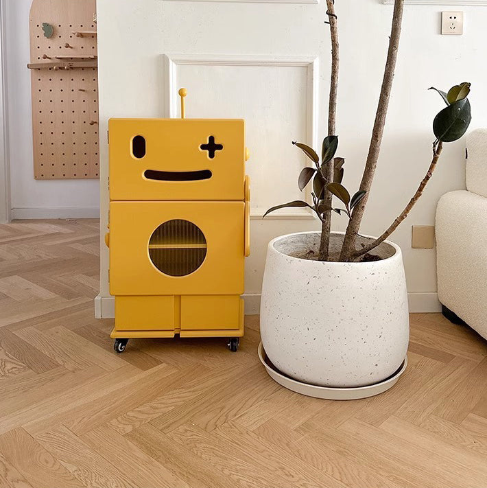 Contemporary Creative Kids Robot Shape High-density Composite Board Nightstand 2-Cabinet For Bedroom Cuvalon