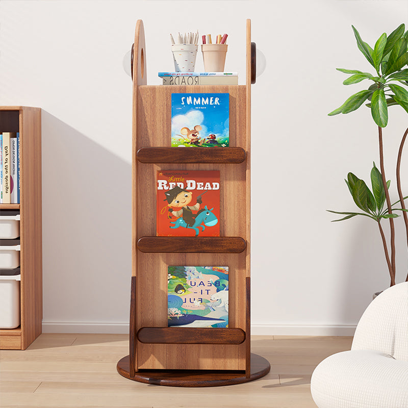 Contemporary Creative Solid Wood Rocket-Shaped Swivel Bookshelf With 4-Tier Storage For Living Room & Bedroom Cuvalon