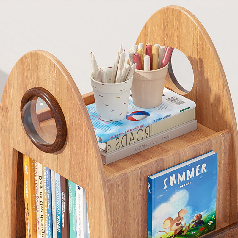 Contemporary Creative Solid Wood Rocket-Shaped Swivel Bookshelf With 4-Tier Storage For Living Room & Bedroom Cuvalon
