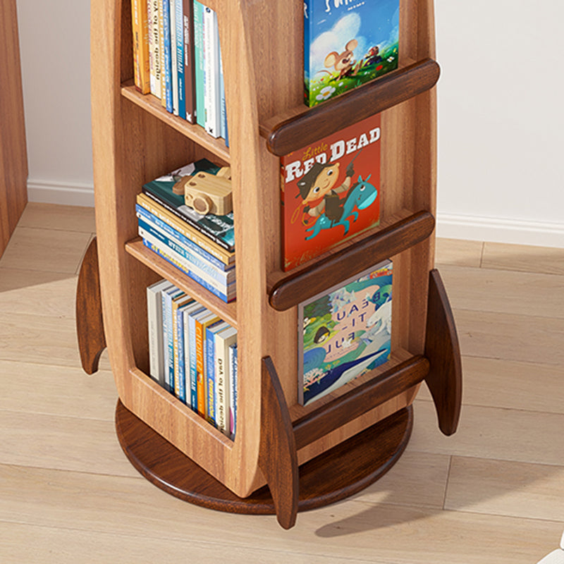 Contemporary Creative Solid Wood Rocket-Shaped Swivel Bookshelf With 4-Tier Storage For Living Room & Bedroom Cuvalon