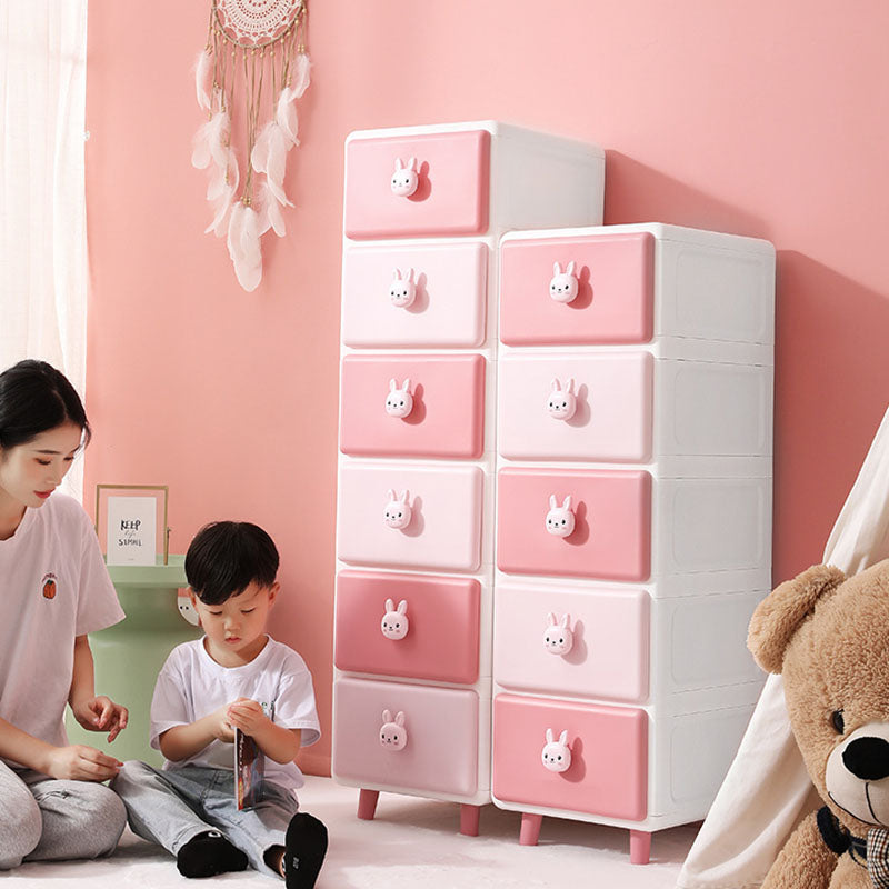 Modern Minimalist Square Rectangular Plastic PP Rabbit Bear Kids Storage Cabinet 2/3/4/5/6-Tier For Living Room Cuvalon