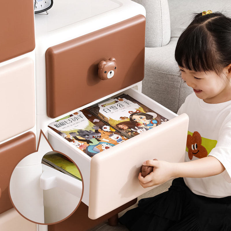 Modern Minimalist Square Rectangular Plastic PP Rabbit Bear Kids Storage Cabinet 2/3/4/5/6-Tier For Living Room Cuvalon