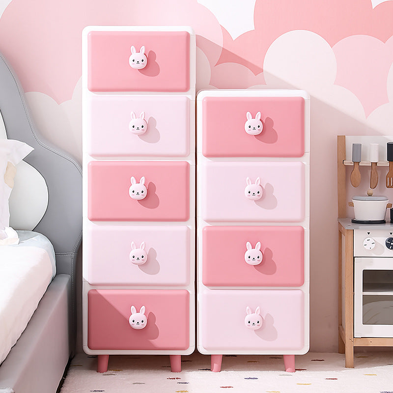 Modern Minimalist Square Rectangular Plastic PP Rabbit Bear Kids Storage Cabinet 2/3/4/5/6-Tier For Living Room Cuvalon
