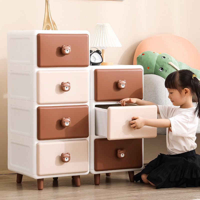 Modern Minimalist Square Rectangular Plastic PP Rabbit Bear Kids Storage Cabinet 2/3/4/5/6-Tier For Living Room Cuvalon