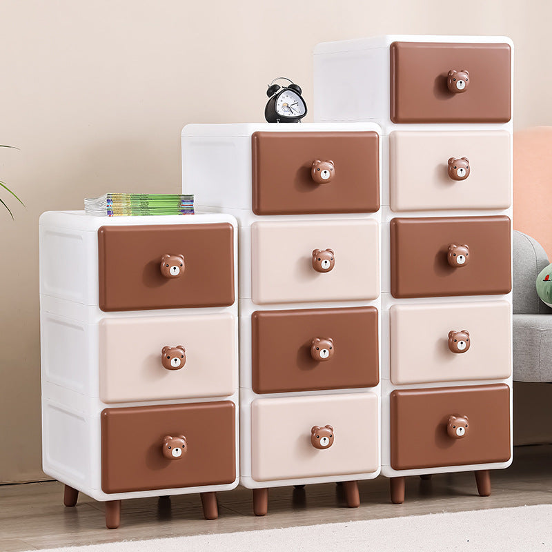 Modern Minimalist Square Rectangular Plastic PP Rabbit Bear Kids Storage Cabinet 2/3/4/5/6-Tier For Living Room Cuvalon