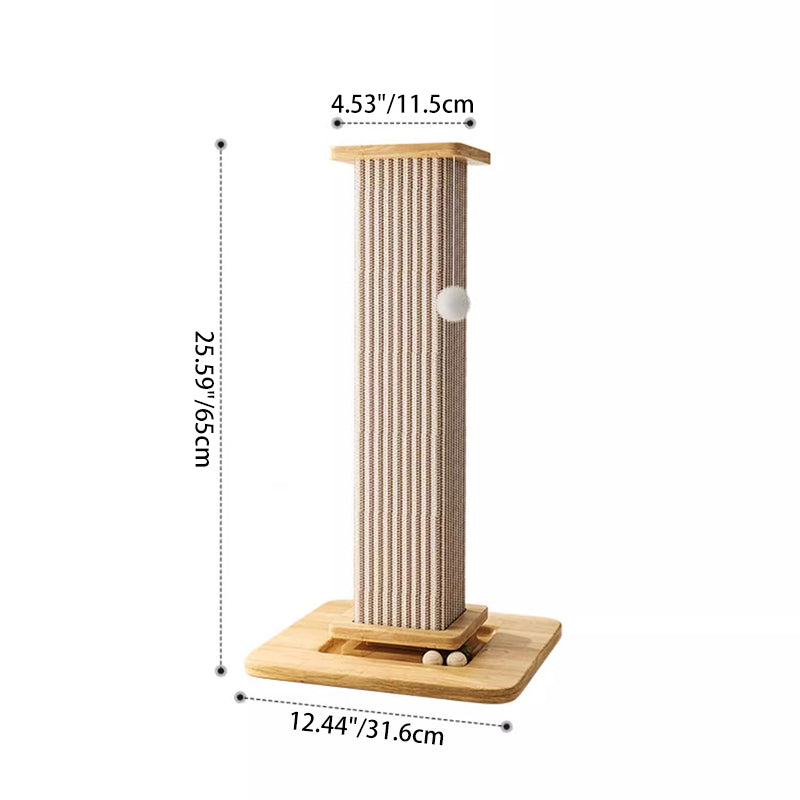 Modern Minimalist Rectangular Medium Density Fiberboard Solid Wood Sisal Cat Scratching Post With Toy Ball For Living Room Cuvalon