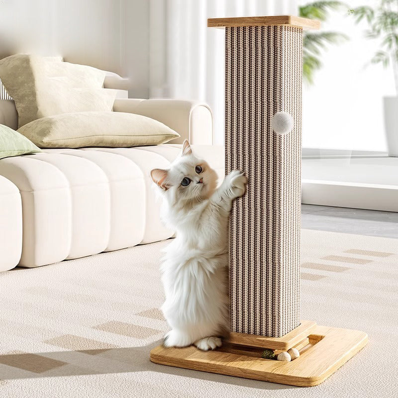 Modern Minimalist Rectangular Medium Density Fiberboard Solid Wood Sisal Cat Scratching Post With Toy Ball For Living Room Cuvalon