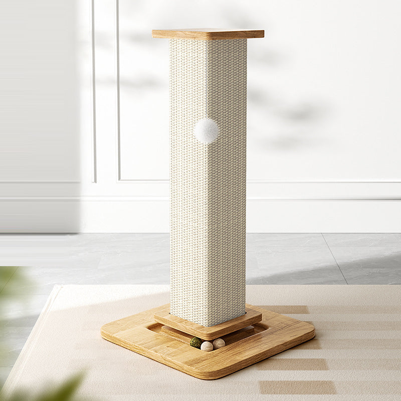 Modern Minimalist Rectangular Medium Density Fiberboard Solid Wood Sisal Cat Scratching Post With Toy Ball For Living Room Cuvalon