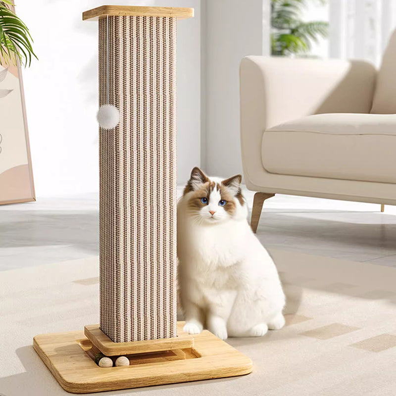 Modern Minimalist Rectangular Medium Density Fiberboard Solid Wood Sisal Cat Scratching Post With Toy Ball For Living Room Cuvalon