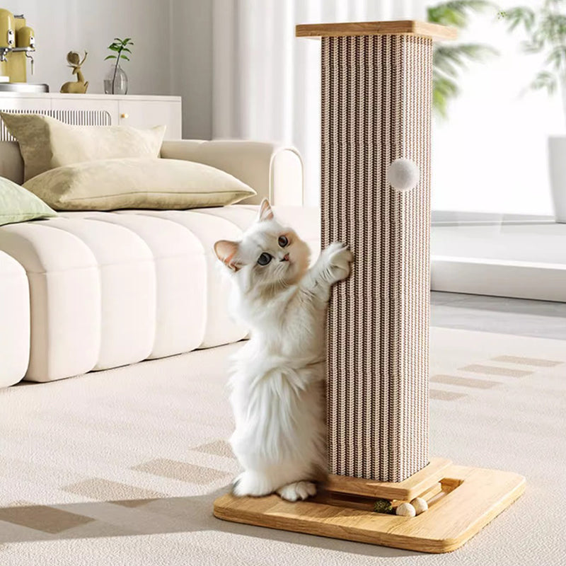 Modern Minimalist Rectangular Medium Density Fiberboard Solid Wood Sisal Cat Scratching Post With Toy Ball For Living Room Cuvalon