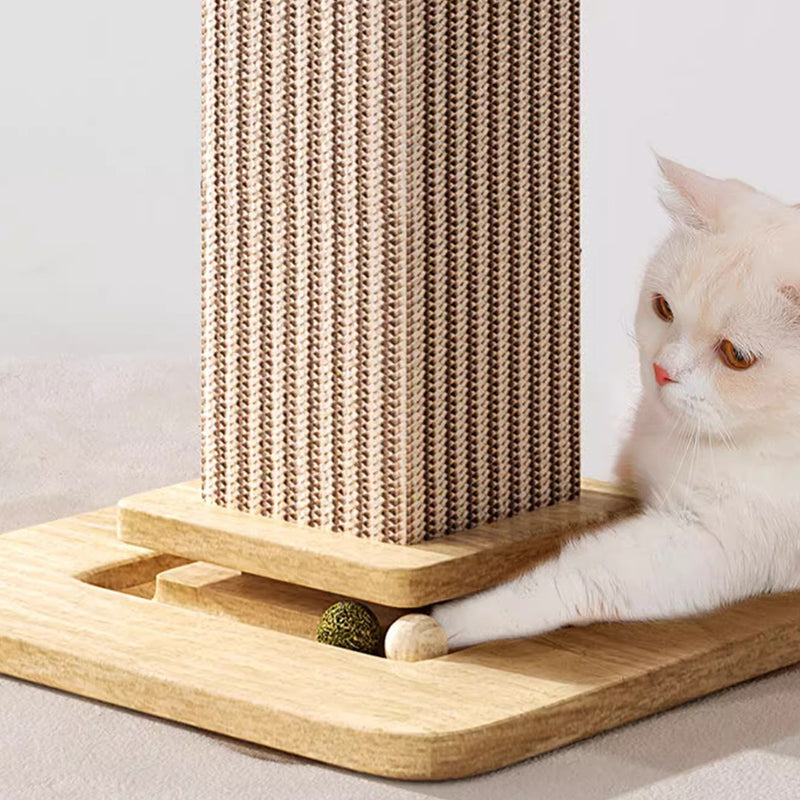 Modern Minimalist Rectangular Medium Density Fiberboard Solid Wood Sisal Cat Scratching Post With Toy Ball For Living Room Cuvalon