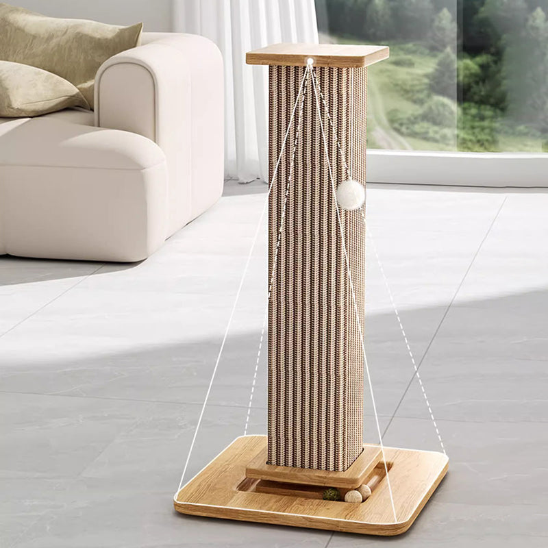 Modern Minimalist Rectangular Medium Density Fiberboard Solid Wood Sisal Cat Scratching Post With Toy Ball For Living Room Cuvalon