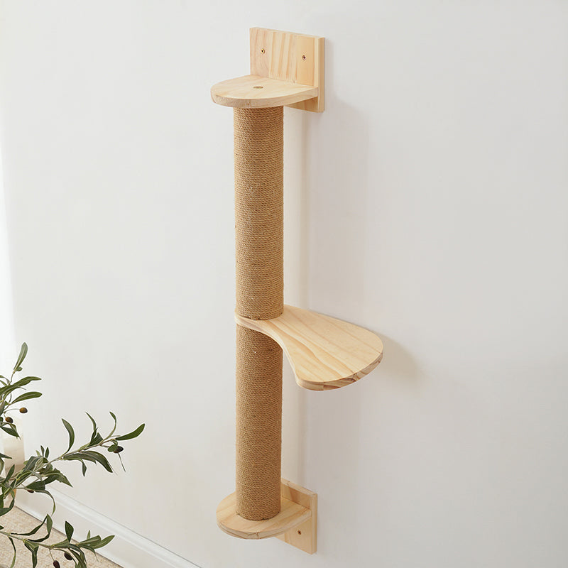 Modern Minimalist Cylindrical Solid Pine Wood Sisal Fabric Cat Tree & Condo 1-Hammock 1-Scratching Post For Living Room Cuvalon
