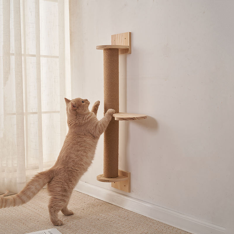 Modern Minimalist Cylindrical Solid Pine Wood Sisal Fabric Cat Tree & Condo 1-Hammock 1-Scratching Post For Living Room Cuvalon