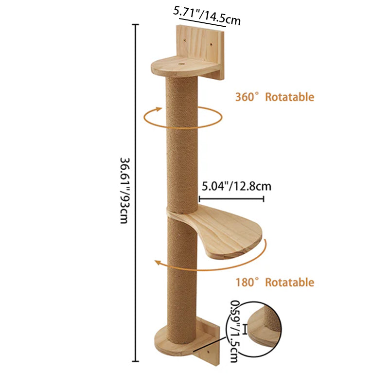 Modern Minimalist Cylindrical Solid Pine Wood Sisal Fabric Cat Tree & Condo 1-Hammock 1-Scratching Post For Living Room Cuvalon