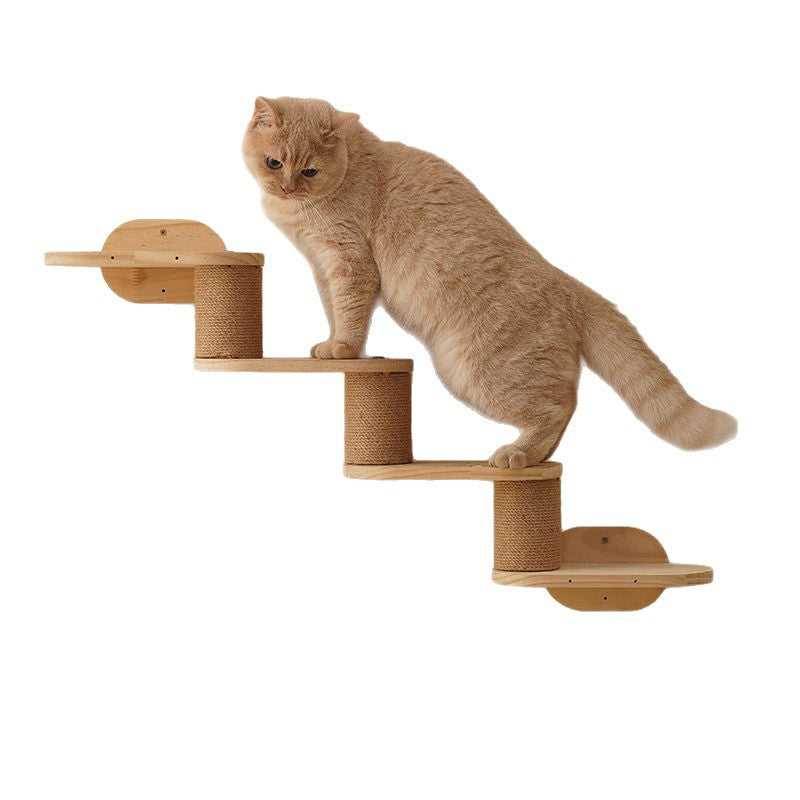 Modern Minimalist Cylindrical Solid Pine Wood Sisal Fabric Cat Tree & Condo 1-Hammock 1-Scratching Post For Living Room Cuvalon