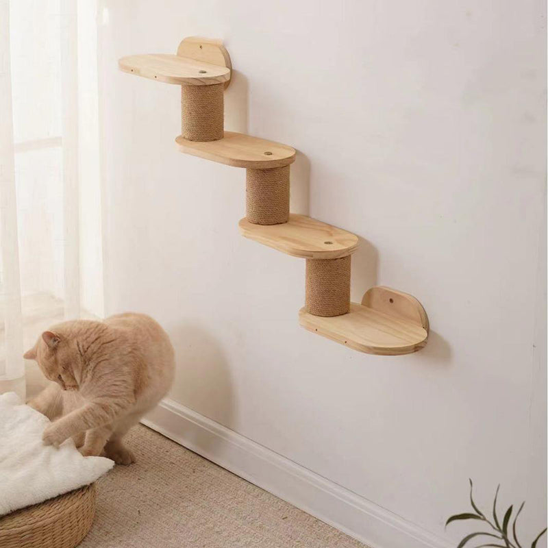 Modern Minimalist Cylindrical Solid Pine Wood Sisal Fabric Cat Tree & Condo 1-Hammock 1-Scratching Post For Living Room Cuvalon