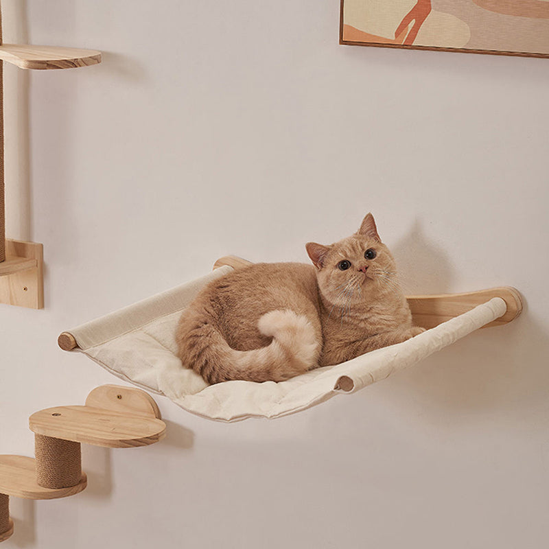 Modern Minimalist Cylindrical Solid Pine Wood Sisal Fabric Cat Tree & Condo 1-Hammock 1-Scratching Post For Living Room Cuvalon