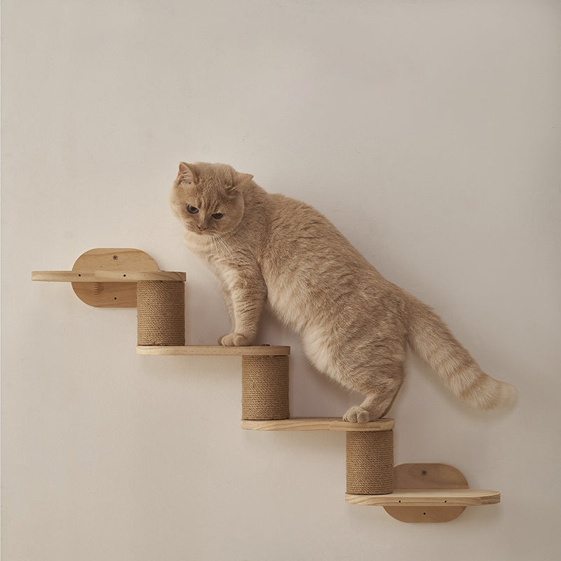 Modern Minimalist Cylindrical Solid Pine Wood Sisal Fabric Cat Tree & Condo 1-Hammock 1-Scratching Post For Living Room Cuvalon