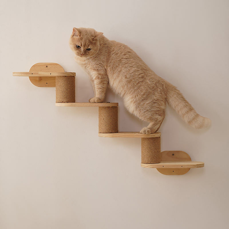 Modern Minimalist Cylindrical Solid Pine Wood Sisal Fabric Cat Tree & Condo 1-Hammock 1-Scratching Post For Living Room Cuvalon