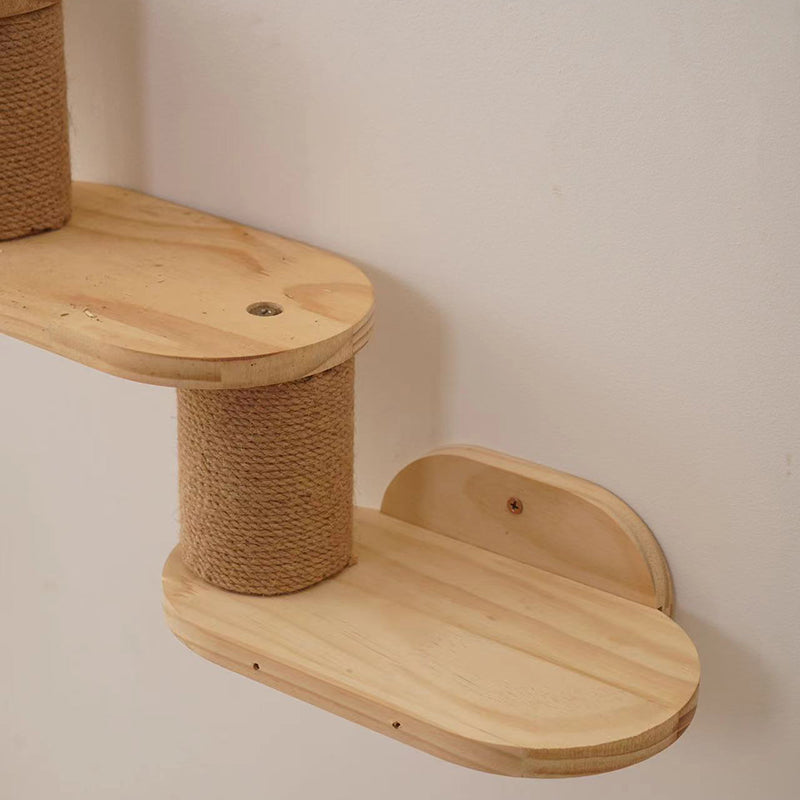 Modern Minimalist Cylindrical Solid Pine Wood Sisal Fabric Cat Tree & Condo 1-Hammock 1-Scratching Post For Living Room Cuvalon