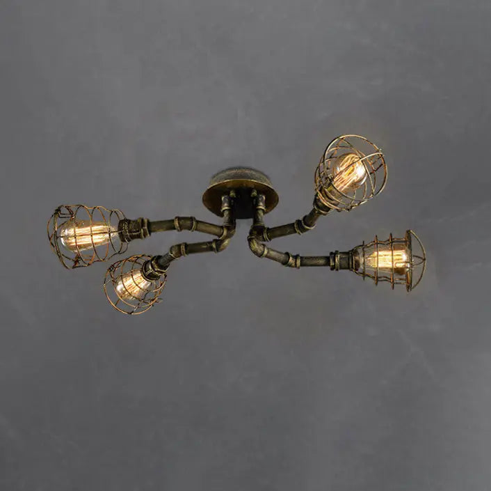 Industrial Vintage Water Pipe Round Iron 4/6/8 Light Flush Mount Ceiling Light Cuvalon