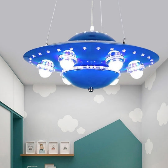 Contemporary Creative Kids Spaceship Iron Glass LED Chandelier For Bedroom Cuvalon