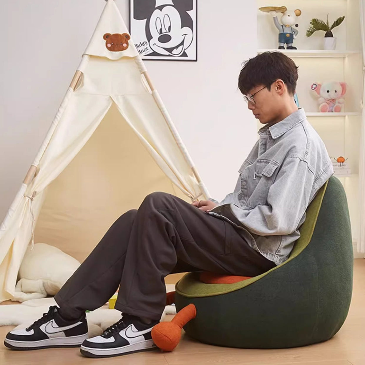 Contemporary Creative Kids Avocado-shaped Penguin-shaped Sponge Lambswool Accent Chair Backrest Armless For Living Room Cuvalon