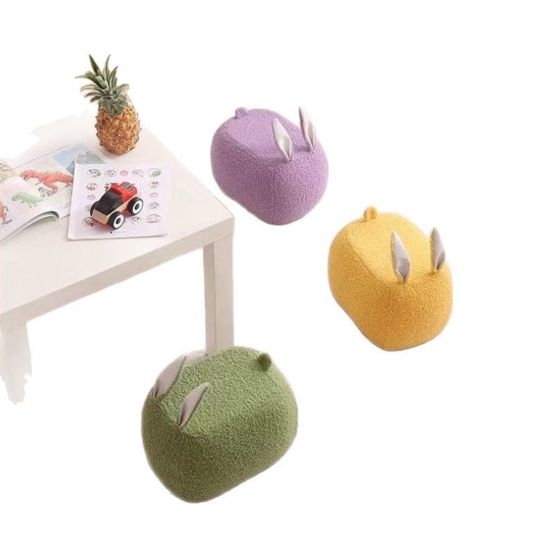 Contemporary Creative Kids Rabbit-Shaped Teddy Fabric Solid Wood Sponge Low Stool Backless Armless For Living Room Cuvalon