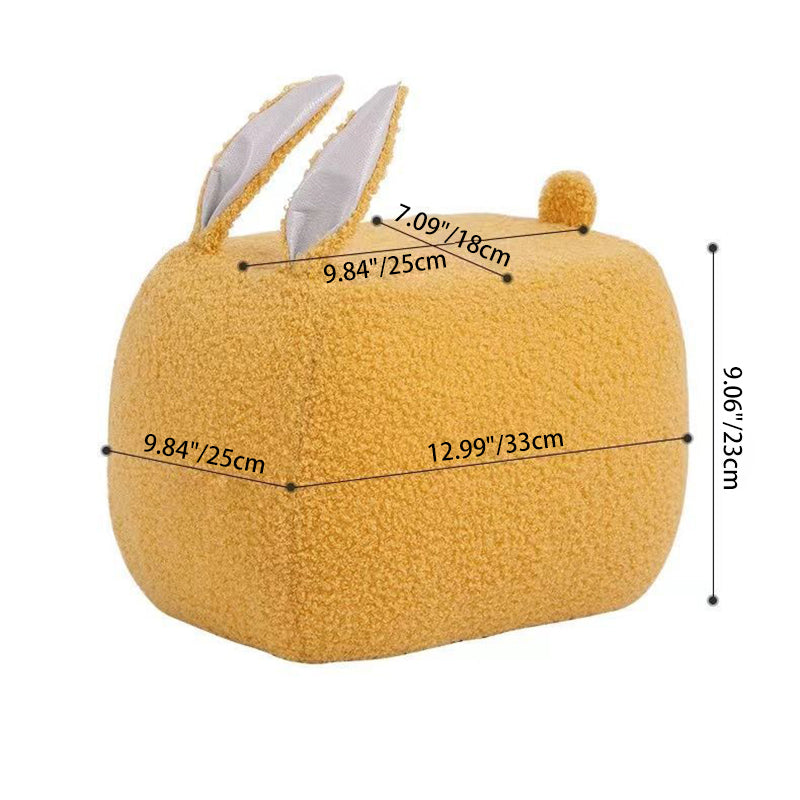 Contemporary Creative Kids Rabbit-Shaped Teddy Fabric Solid Wood Sponge Low Stool Backless Armless For Living Room Cuvalon