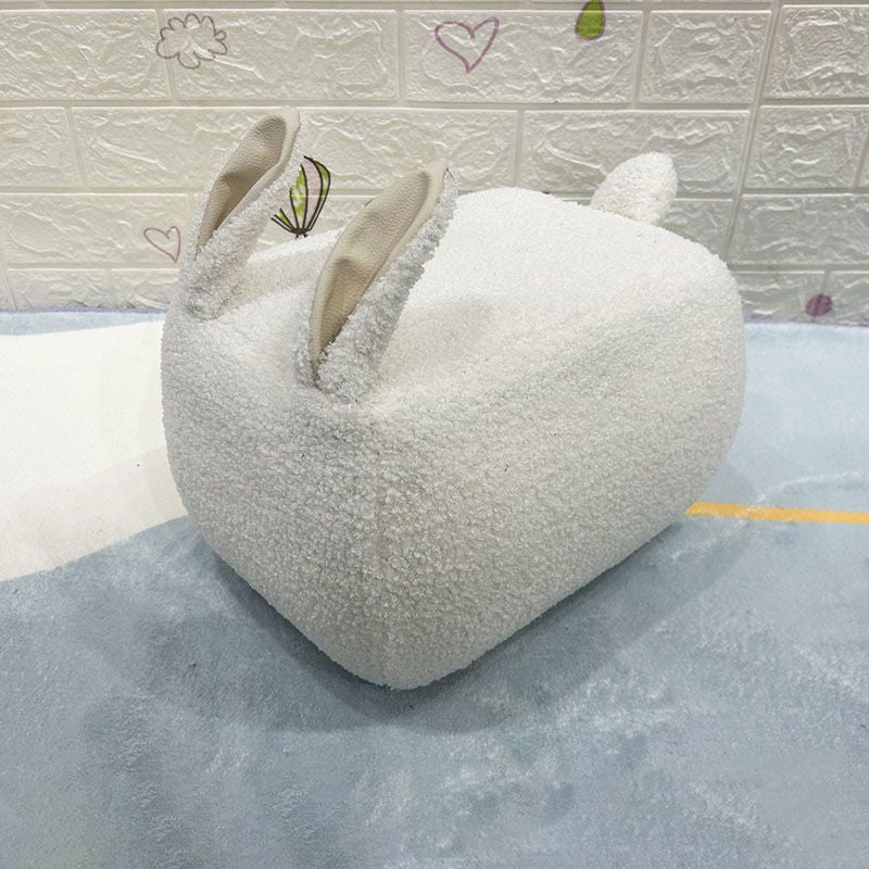 Contemporary Creative Kids Rabbit-Shaped Teddy Fabric Solid Wood Sponge Low Stool Backless Armless For Living Room Cuvalon
