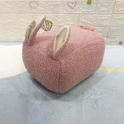 Contemporary Creative Kids Rabbit-Shaped Teddy Fabric Solid Wood Sponge Low Stool Backless Armless For Living Room Cuvalon