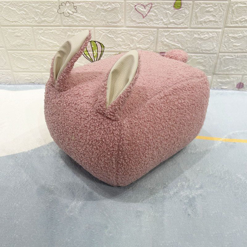 Contemporary Creative Kids Rabbit-Shaped Teddy Fabric Solid Wood Sponge Low Stool Backless Armless For Living Room Cuvalon