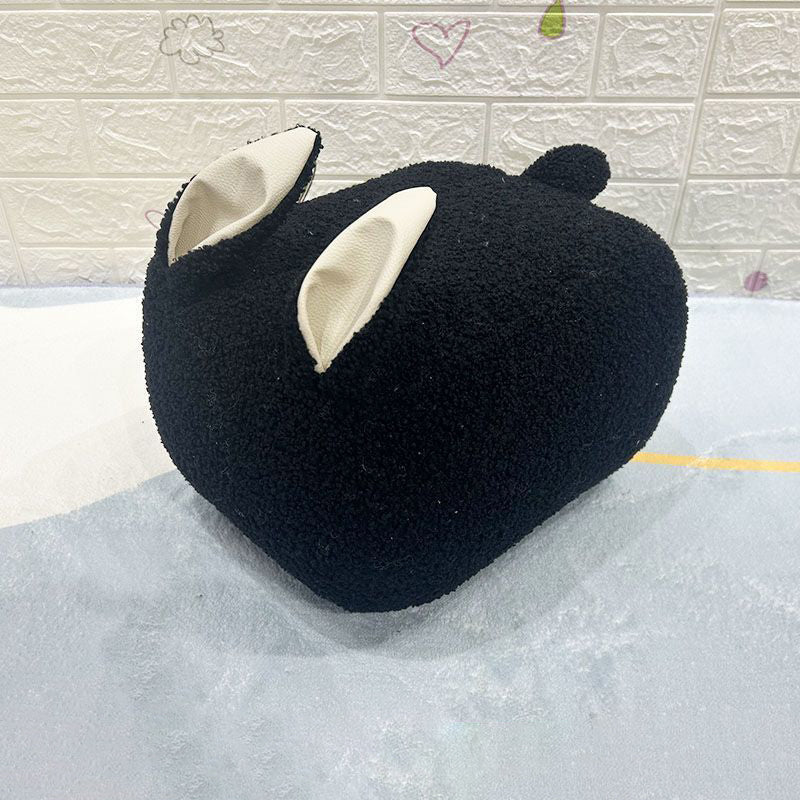 Contemporary Creative Kids Rabbit-Shaped Teddy Fabric Solid Wood Sponge Low Stool Backless Armless For Living Room Cuvalon