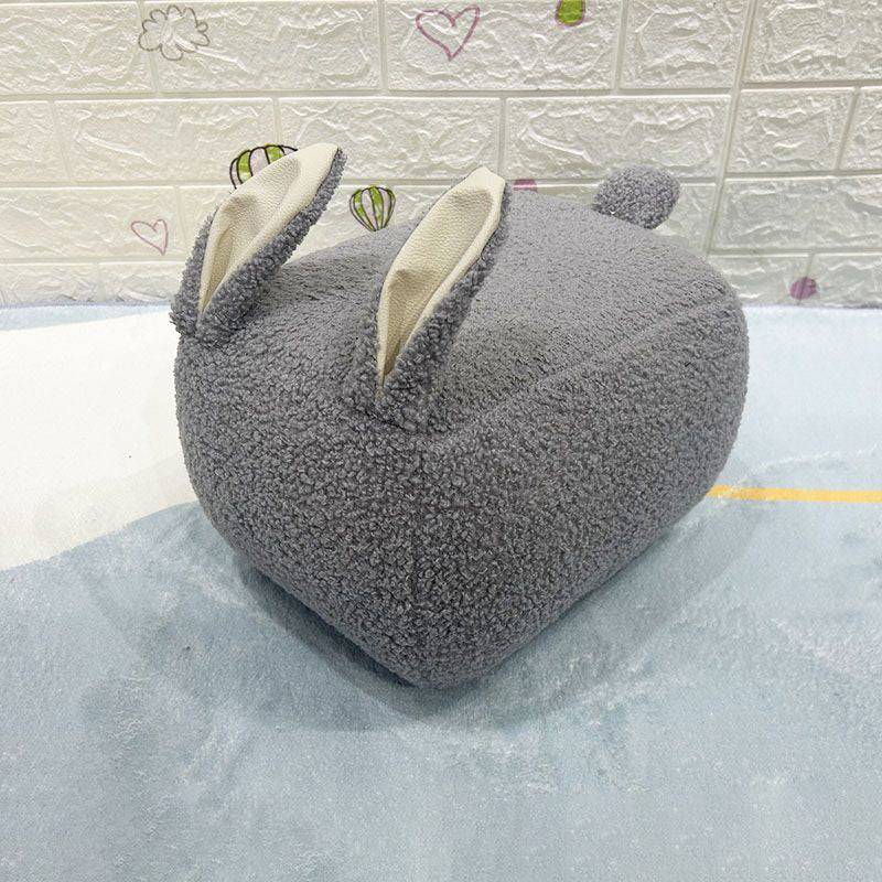 Contemporary Creative Kids Rabbit-Shaped Teddy Fabric Solid Wood Sponge Low Stool Backless Armless For Living Room Cuvalon