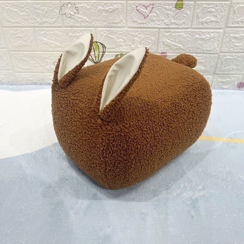 Contemporary Creative Kids Rabbit-Shaped Teddy Fabric Solid Wood Sponge Low Stool Backless Armless For Living Room Cuvalon
