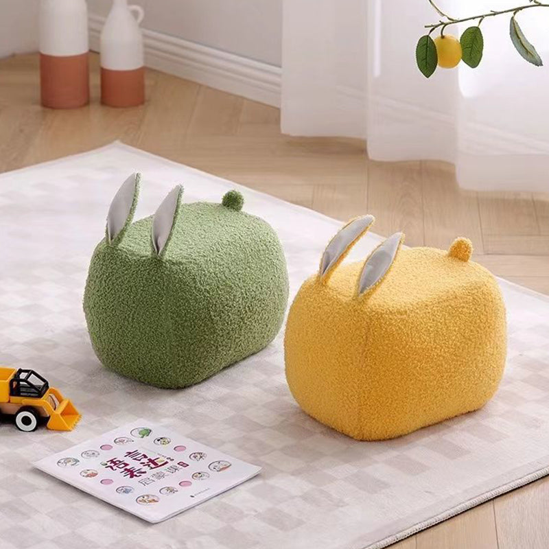 Contemporary Creative Kids Rabbit-Shaped Teddy Fabric Solid Wood Sponge Low Stool Backless Armless For Living Room Cuvalon