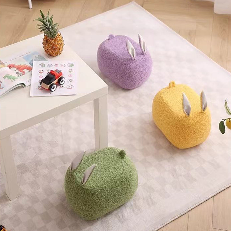 Contemporary Creative Kids Rabbit-Shaped Teddy Fabric Solid Wood Sponge Low Stool Backless Armless For Living Room Cuvalon