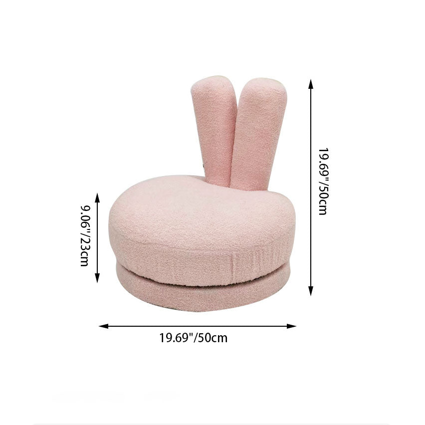 Modern Minimalist Kids Lambswool Solid Wood Round Bunny-Ear Low Stool With Backrest For Living Room Cuvalon