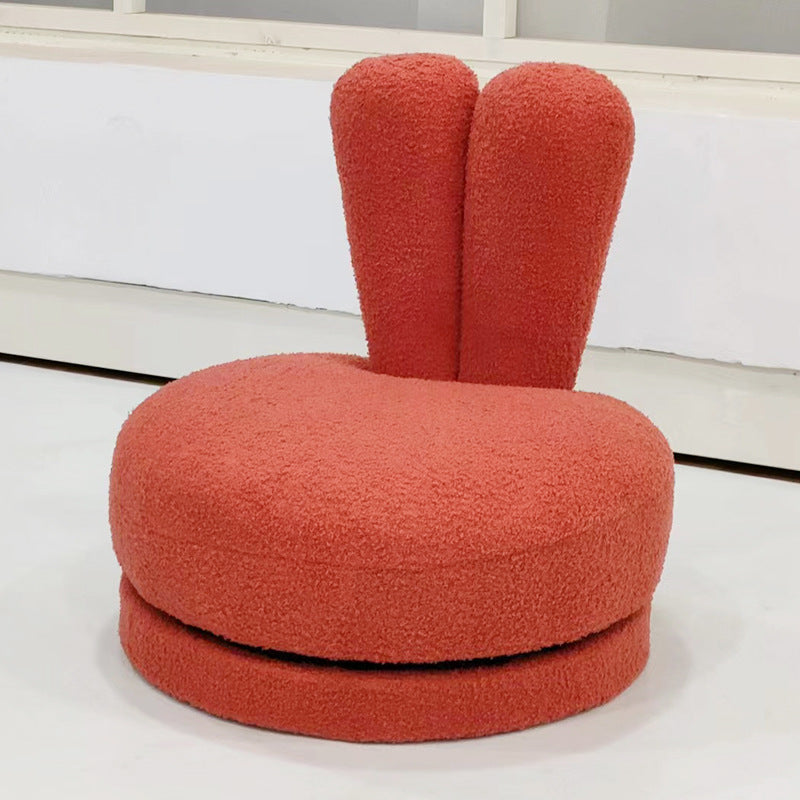 Modern Minimalist Kids Lambswool Solid Wood Round Bunny-Ear Low Stool With Backrest For Living Room Cuvalon