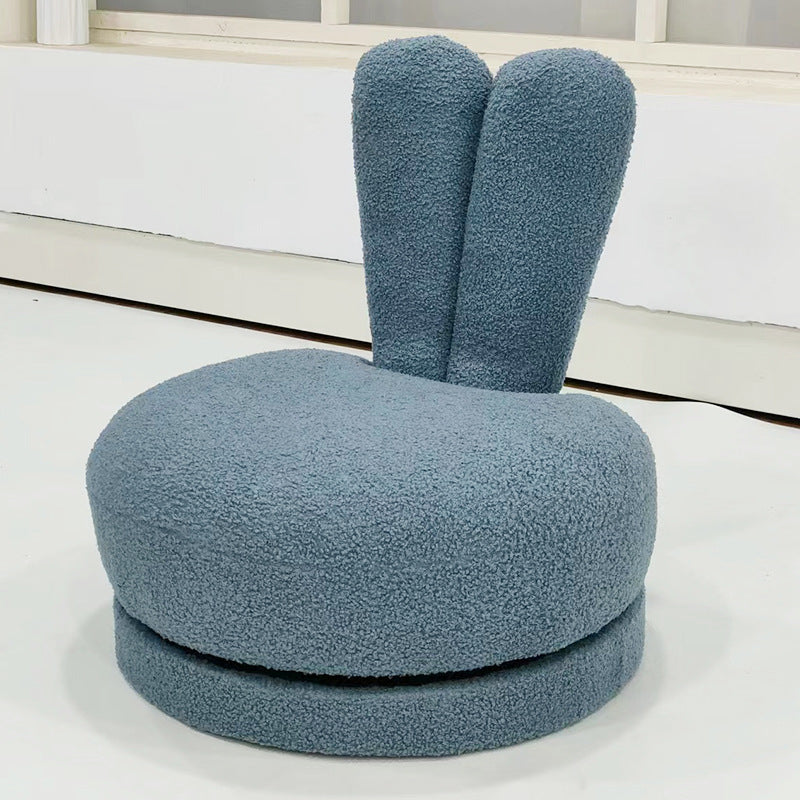 Modern Minimalist Kids Lambswool Solid Wood Round Bunny-Ear Low Stool With Backrest For Living Room Cuvalon