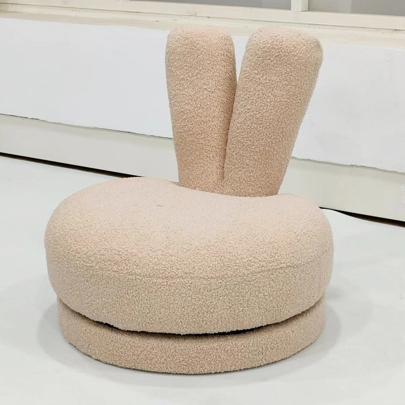 Modern Minimalist Kids Lambswool Solid Wood Round Bunny-Ear Low Stool With Backrest For Living Room Cuvalon