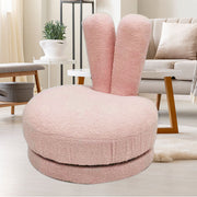Modern Minimalist Kids Lambswool Solid Wood Round Bunny-Ear Low Stool With Backrest For Living Room Cuvalon