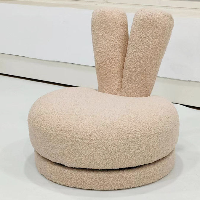 Modern Minimalist Kids Lambswool Solid Wood Round Bunny-Ear Low Stool With Backrest For Living Room Cuvalon