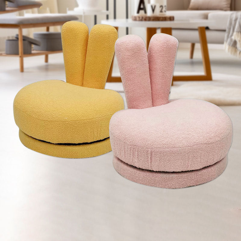 Modern Minimalist Kids Lambswool Solid Wood Round Bunny-Ear Low Stool With Backrest For Living Room Cuvalon