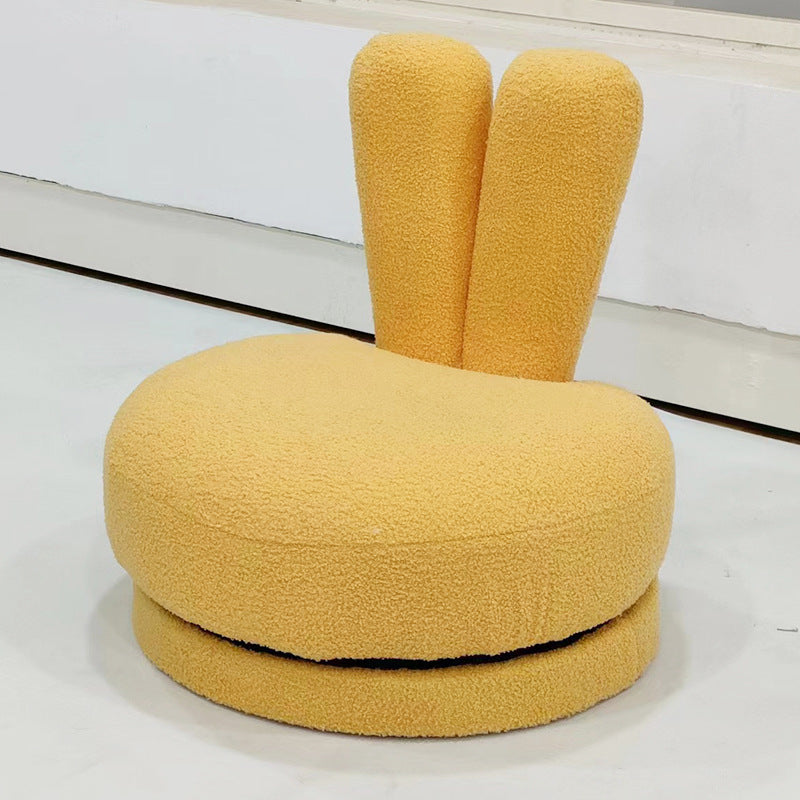 Modern Minimalist Kids Lambswool Solid Wood Round Bunny-Ear Low Stool With Backrest For Living Room Cuvalon