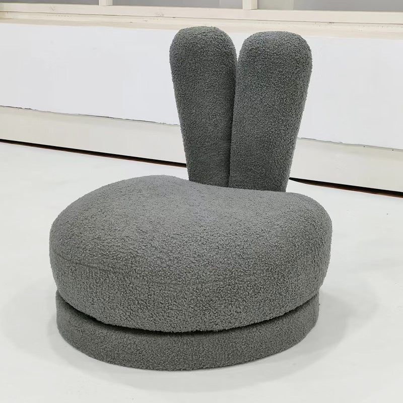 Modern Minimalist Kids Lambswool Solid Wood Round Bunny-Ear Low Stool With Backrest For Living Room Cuvalon