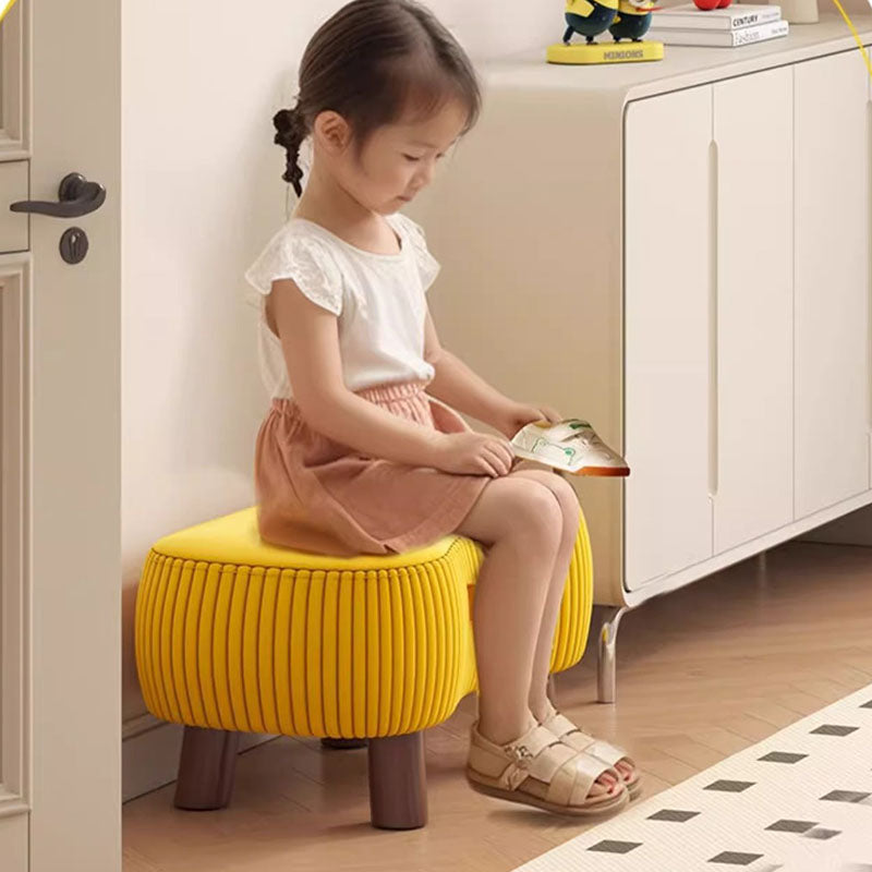 Contemporary Scandinavian Tech Fabric Solid Wood Soap-Shaped Cylinder Low Stool For Living Room Cuvalon
