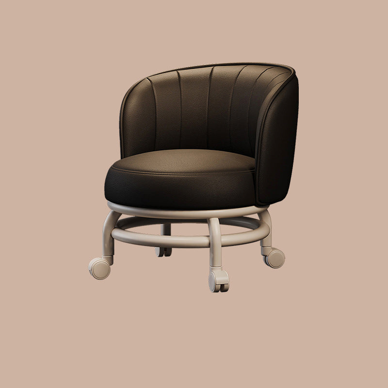Modern Minimalist Round Iron PU Leather Sponge Movable Low Stool Backrest Armless For Living Room Cuvalon