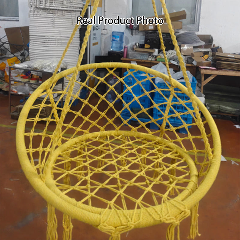 Contemporary Coastal Round Cotton Rope Steel Outdoor Hanging Chair Backrest Armless For Garden Cuvalon